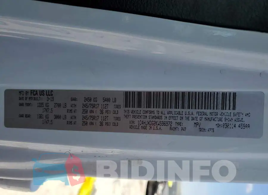 1C4HJXDG2KW596972 Photo# 13