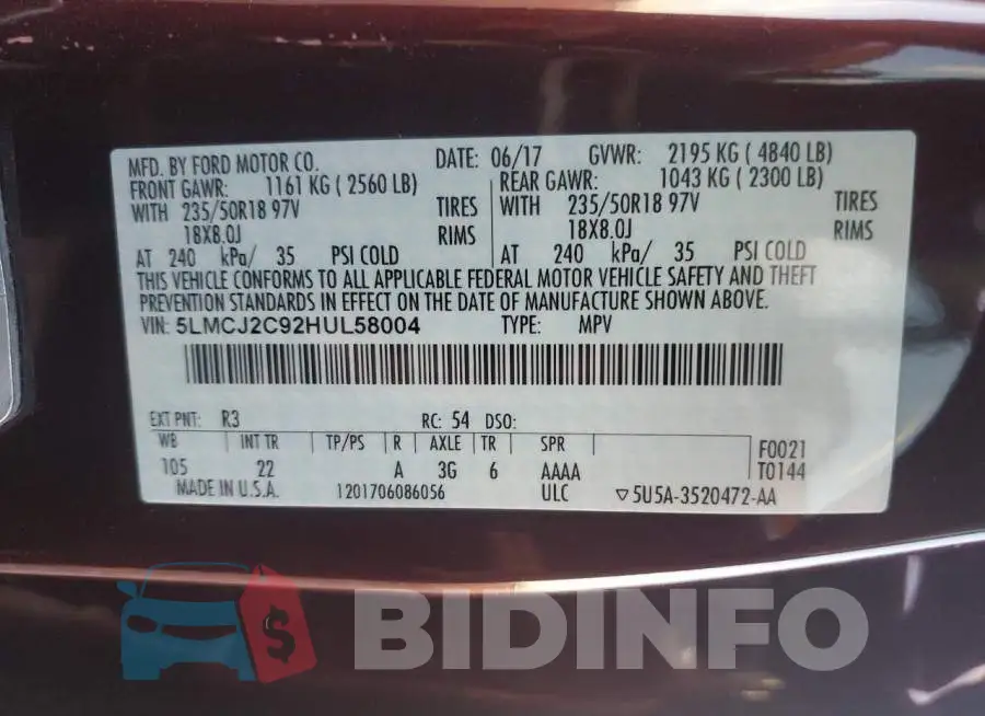5LMCJ2C92HUL58004 Photo# 12