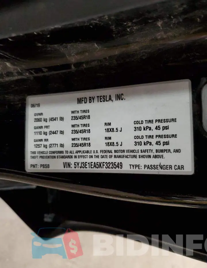 5YJ3E1EA5KF323549 Photo# 13