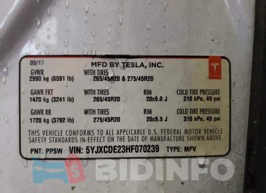 5YJXCDE23HF070239 Photo# 12