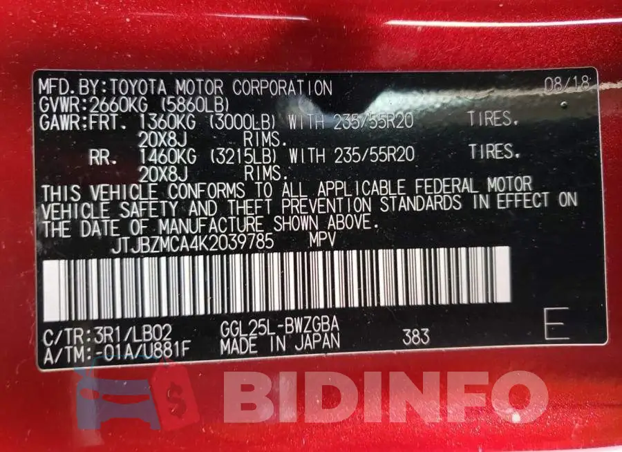 JTJBZMCA4K2039785 Photo# 13