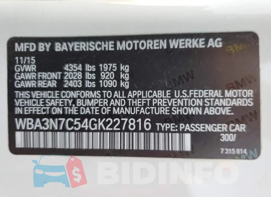 WBA3N7C54GK227816 Photo# 13