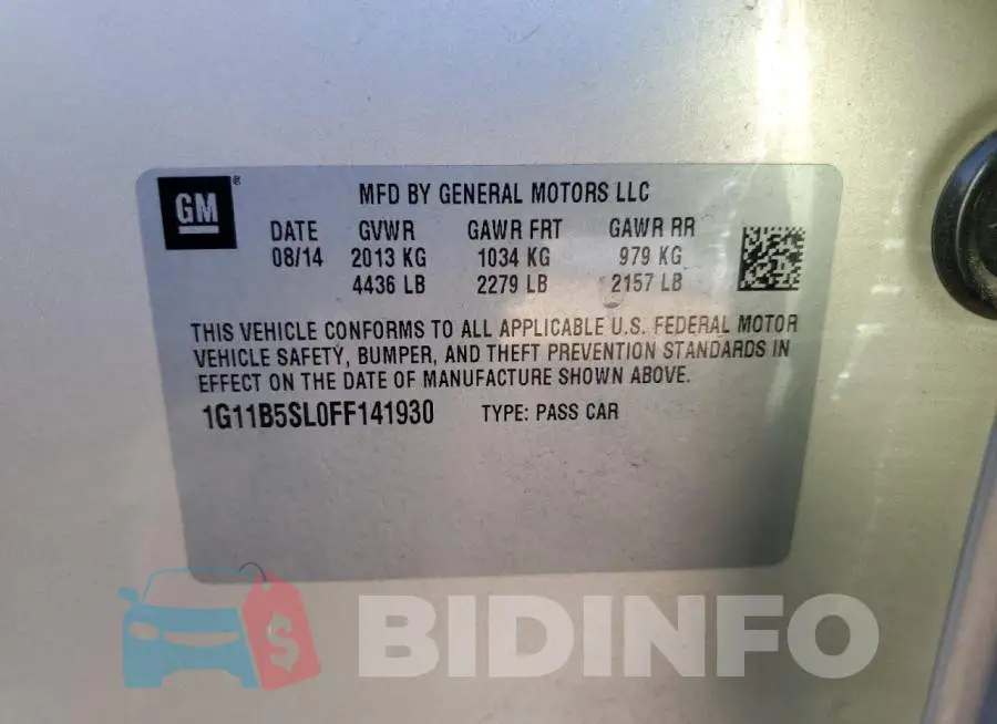 1G11B5SL0FF141930 Photo# 12