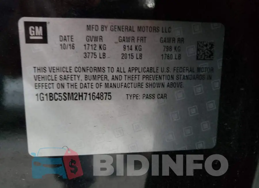 1G1BC5SM2H7164875 Photo# 12