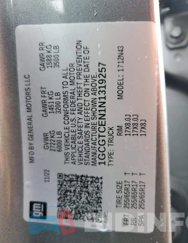 1GCGTCEN1N1319257 Photo# 13