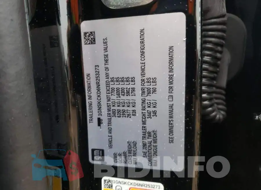 1GNSKCKD6NR253273 Photo# 14