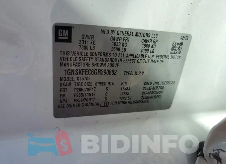 1GNSKFEC6GR290802 Photo# 12