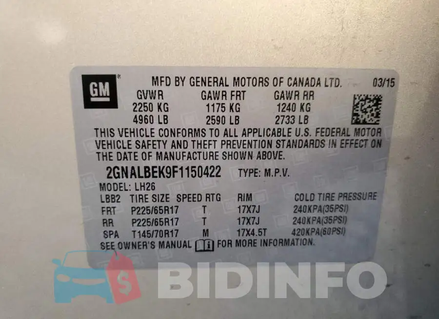 2GNALBEK9F1150422 Photo# 13