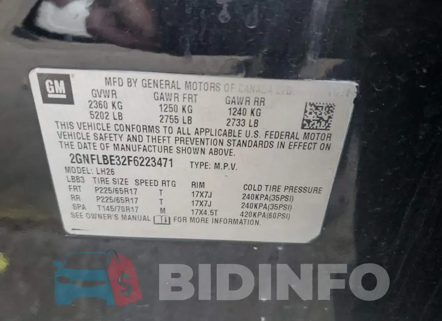 2GNFLBE32F6223471 Photo# 13
