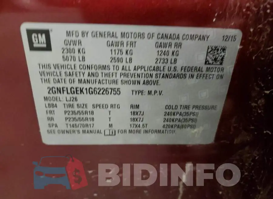 2GNFLGEK1G6226755 Photo# 13