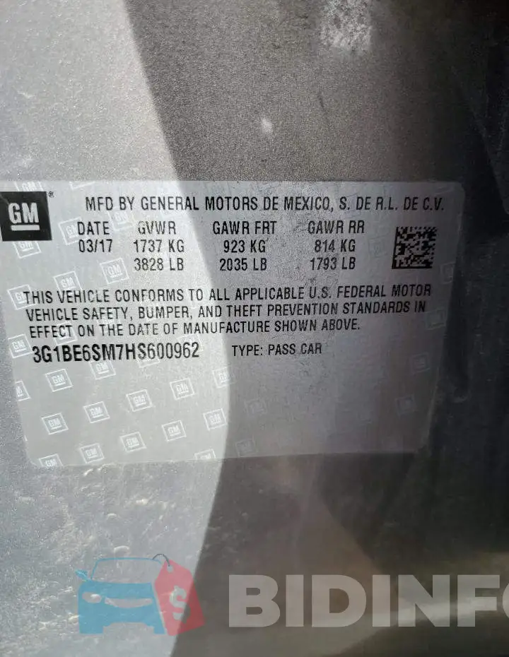 3G1BE6SM7HS600962 Photo# 13