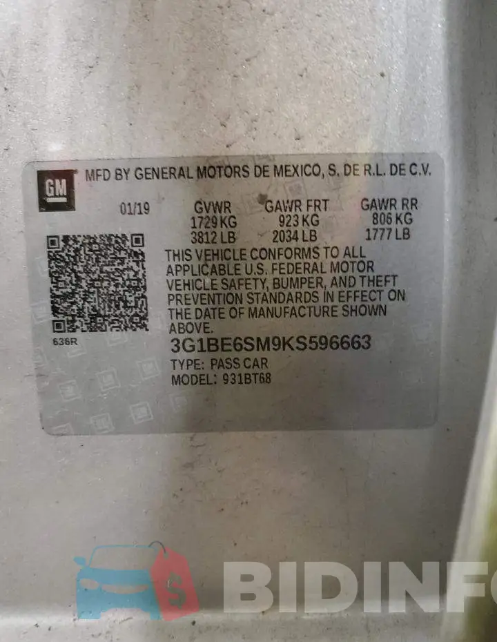3G1BE6SM9KS596663 Photo# 12