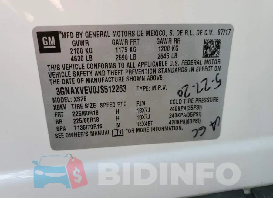 3GNAXVEV0JS512263 Photo# 14