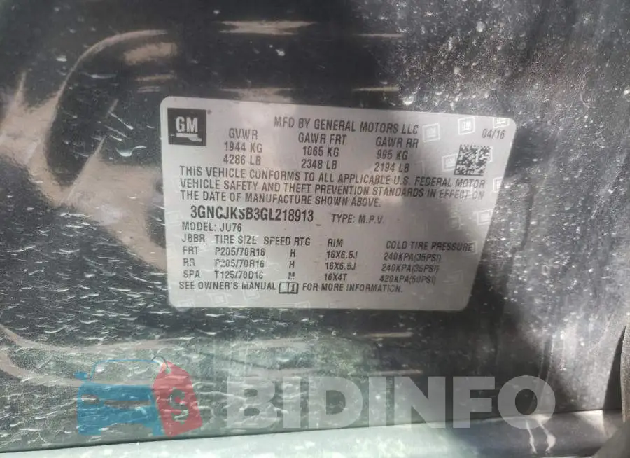 3GNCJKSB3GL218913 Photo# 13