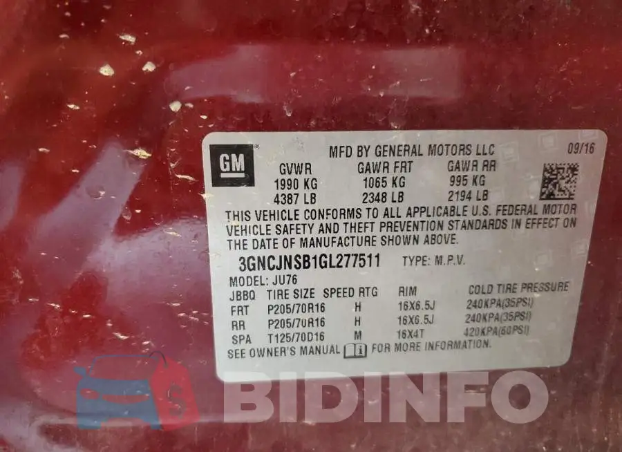 3GNCJNSB1GL277511 Photo# 13