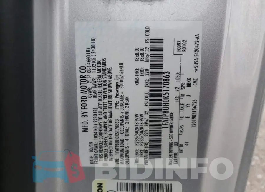 1FATP8UH0K5170863 Photo# 12