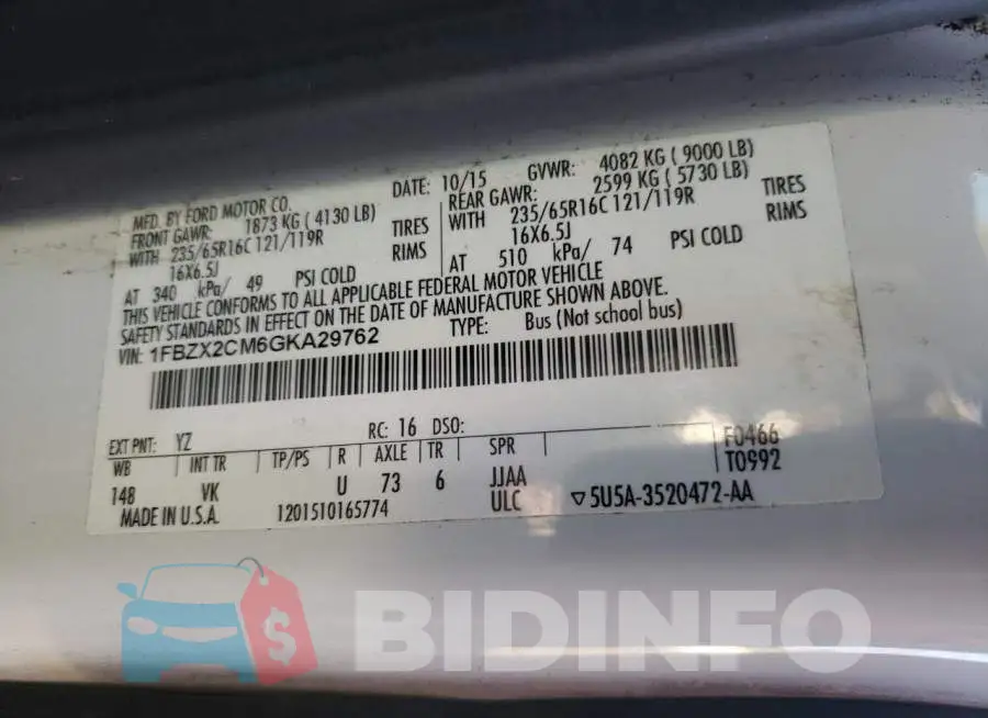 1FBZX2CM6GKA29762 Photo# 13