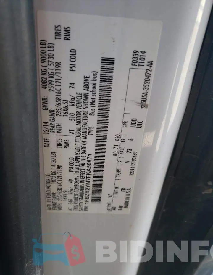 1FBZX2YM7FKA50871 Photo# 13