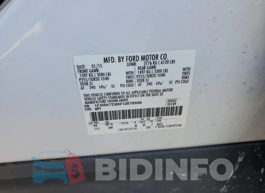 1FM5K7D86FGB78998 Photo# 12