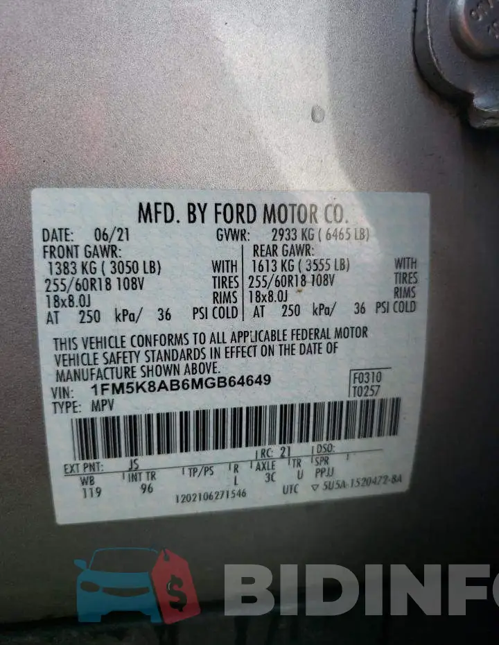 1FM5K8AB6MGB64649 Photo# 14