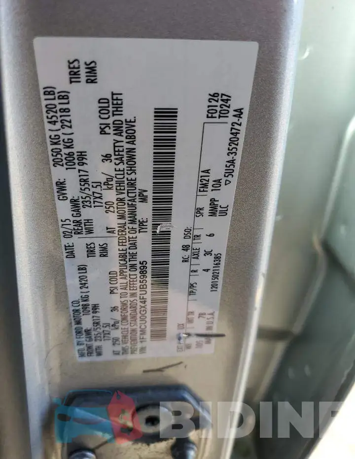 1FMCU0GX4FUB59895 Photo# 12