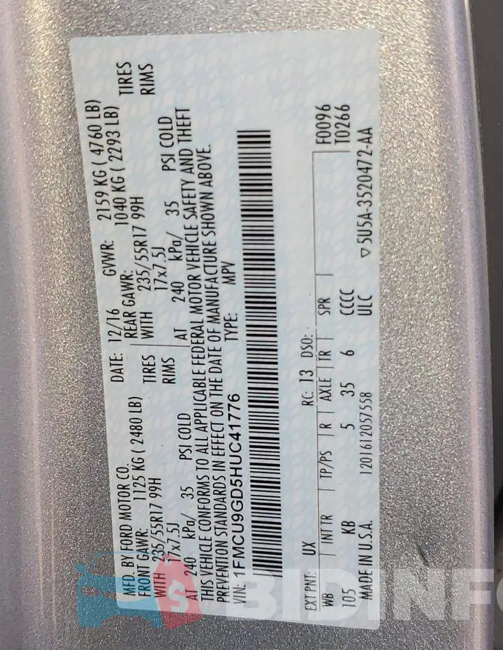 1FMCU9GD5HUC41776 Photo# 13