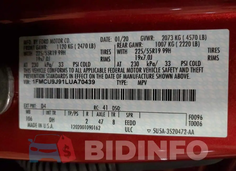 1FMCU9J91LUA70439 Photo# 13