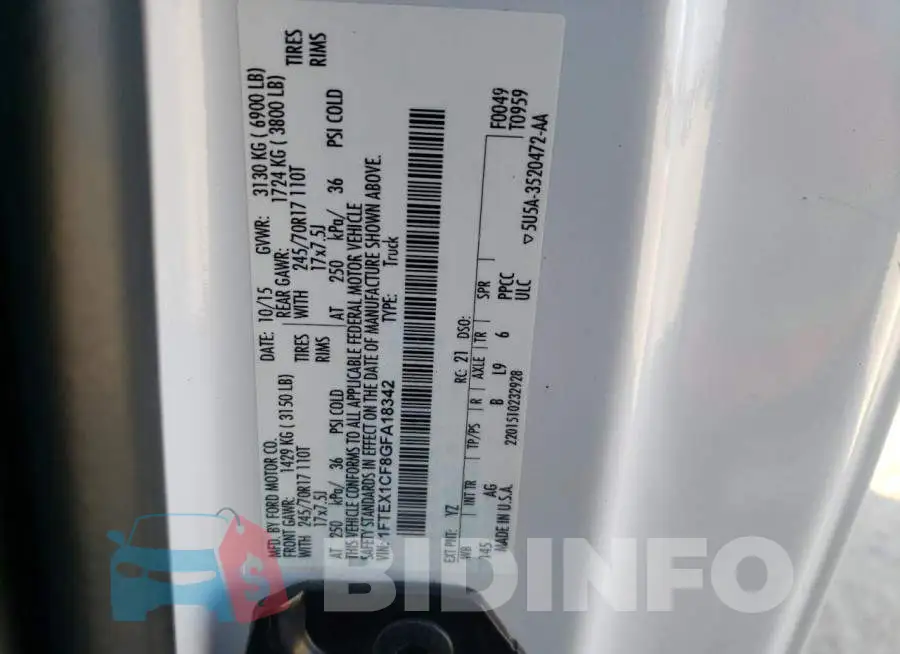 1FTEX1CF8GFA18342 Photo# 12