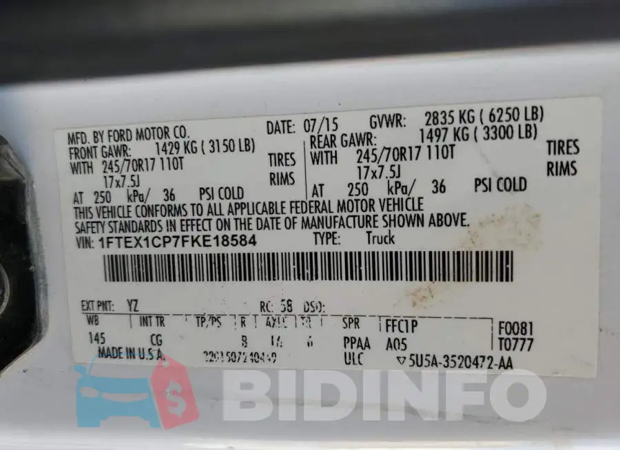 1FTEX1CP7FKE18584 Photo# 12