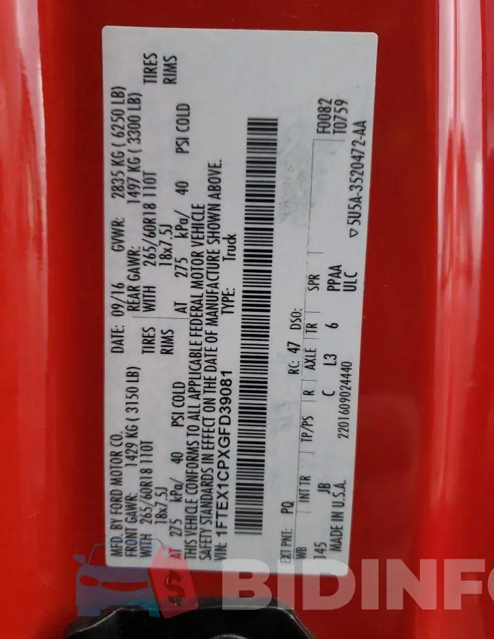 1FTEX1CPXGFD39081 Photo# 12
