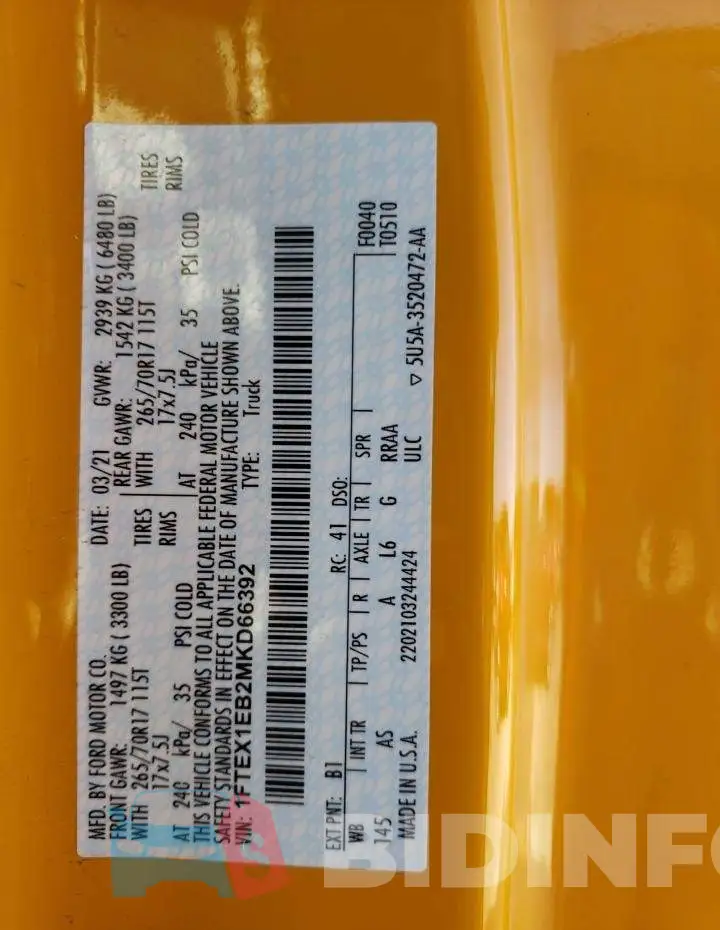 1FTEX1EB2MKD66392 Photo# 12