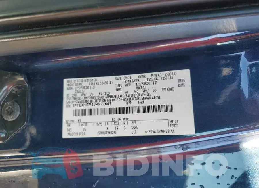 1FTEX1EP1JKF77607 Photo# 12