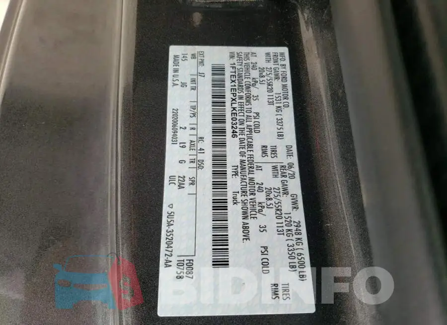 1FTEX1EPXLKE03246 Photo# 13