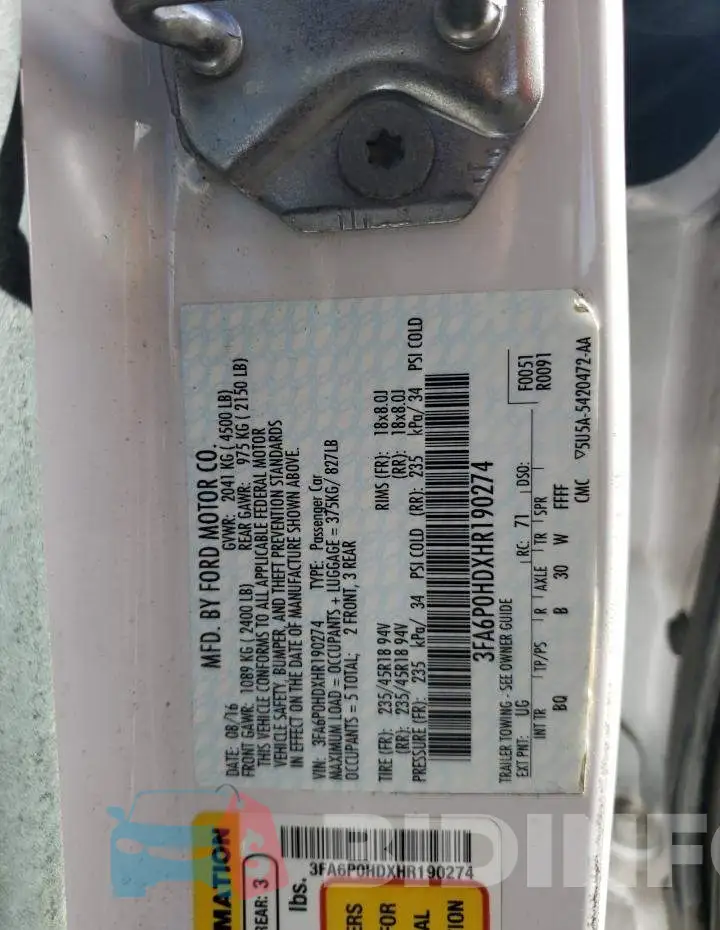 3FA6P0HDXHR190274 Photo# 12