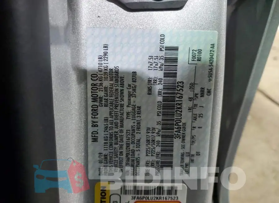 3FA6P0LU2KR167523 Photo# 12