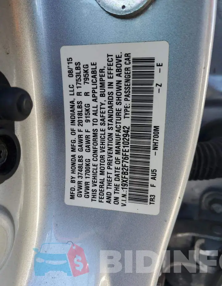 19XFB2F76FE102942 Photo# 13