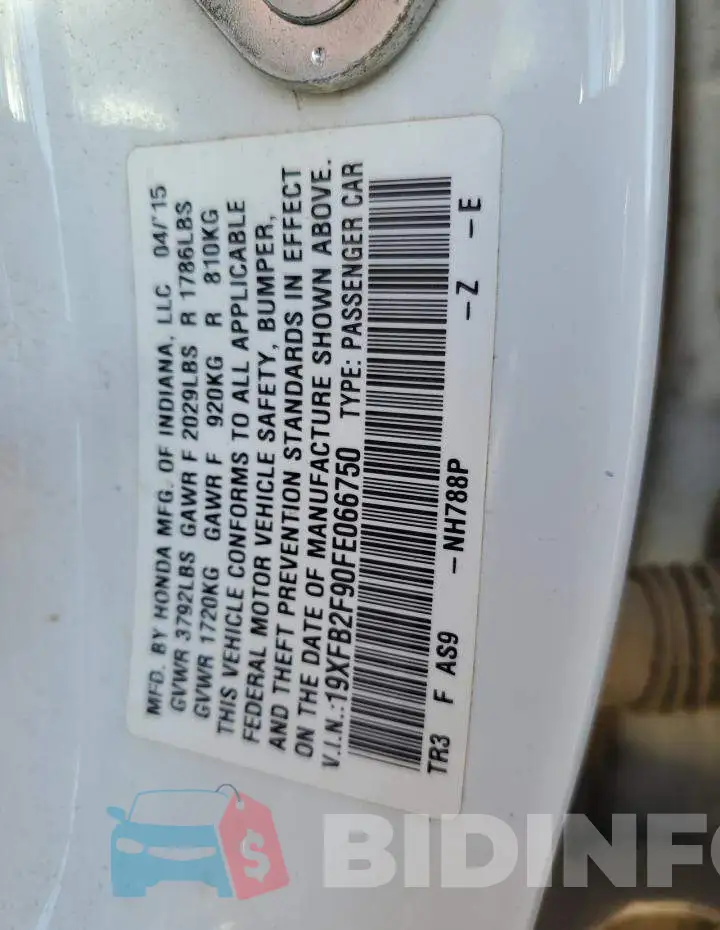 19XFB2F90FE066750 Photo# 13