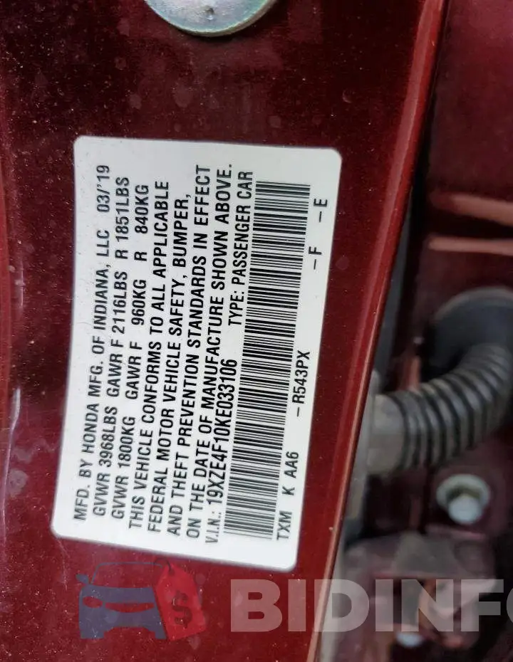 19XZE4F10KE033106 Photo# 12