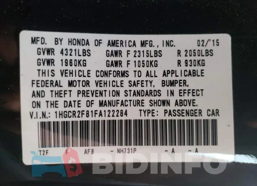 1HGCR2F81FA122284 Photo# 12