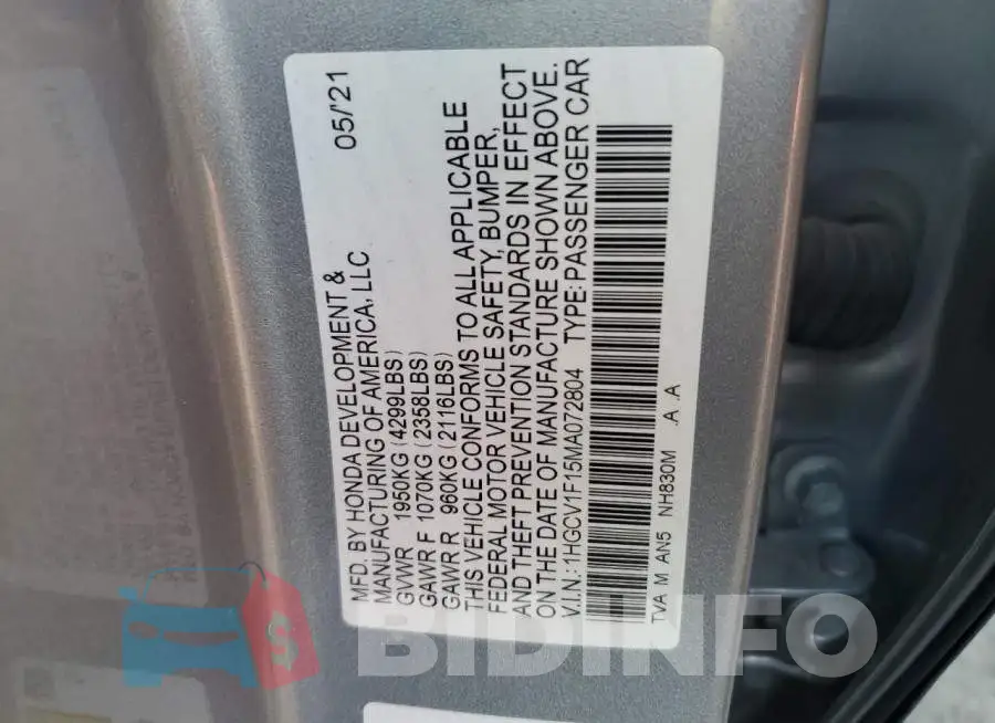 1HGCV1F15MA072804 Photo# 12