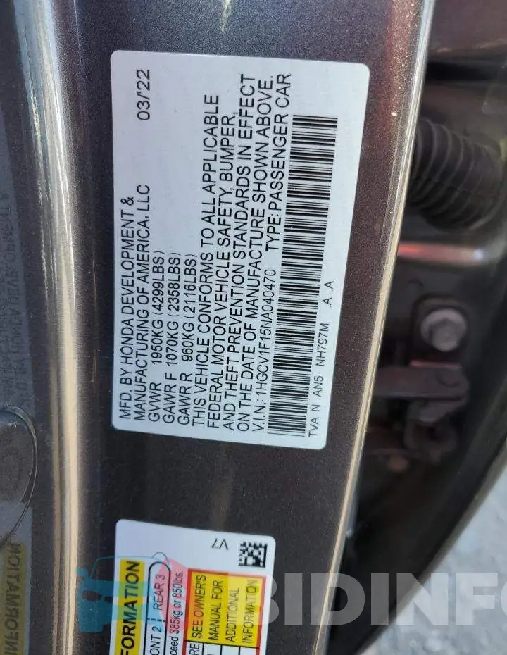 1HGCV1F15NA040470 Photo# 13