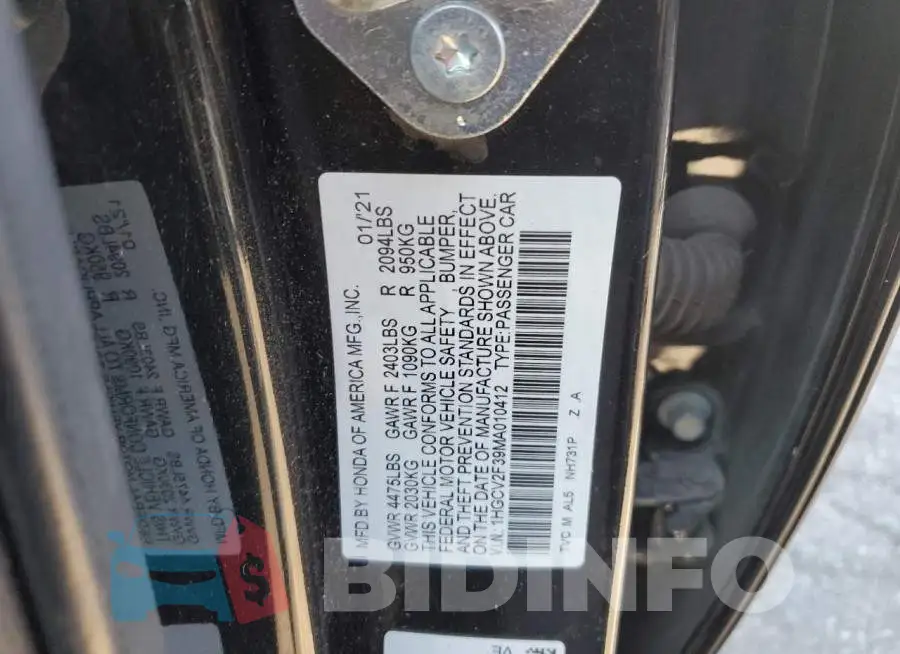 1HGCV2F39MA010412 Photo# 12