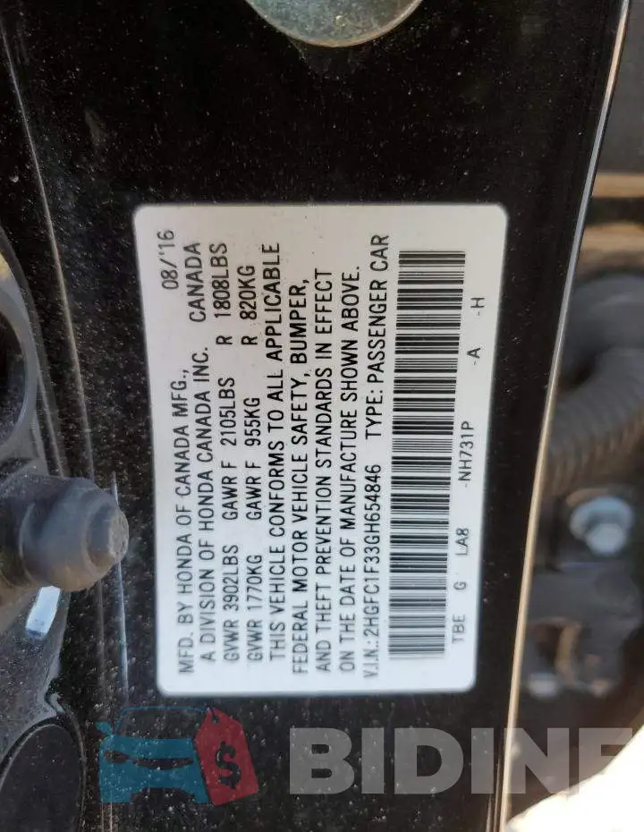 2HGFC1F33GH654846 Photo# 12