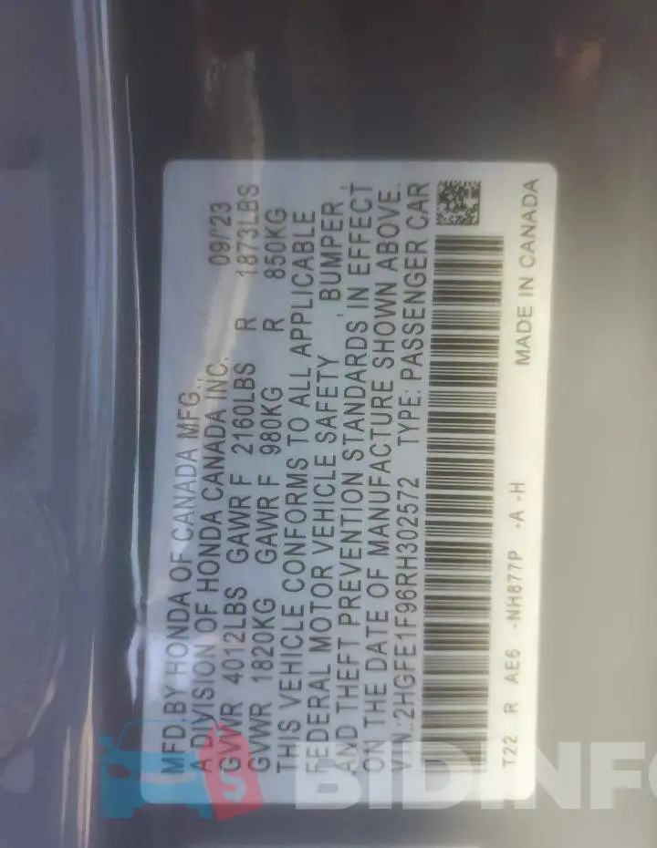 2HGFE1F96RH302572 Photo# 13