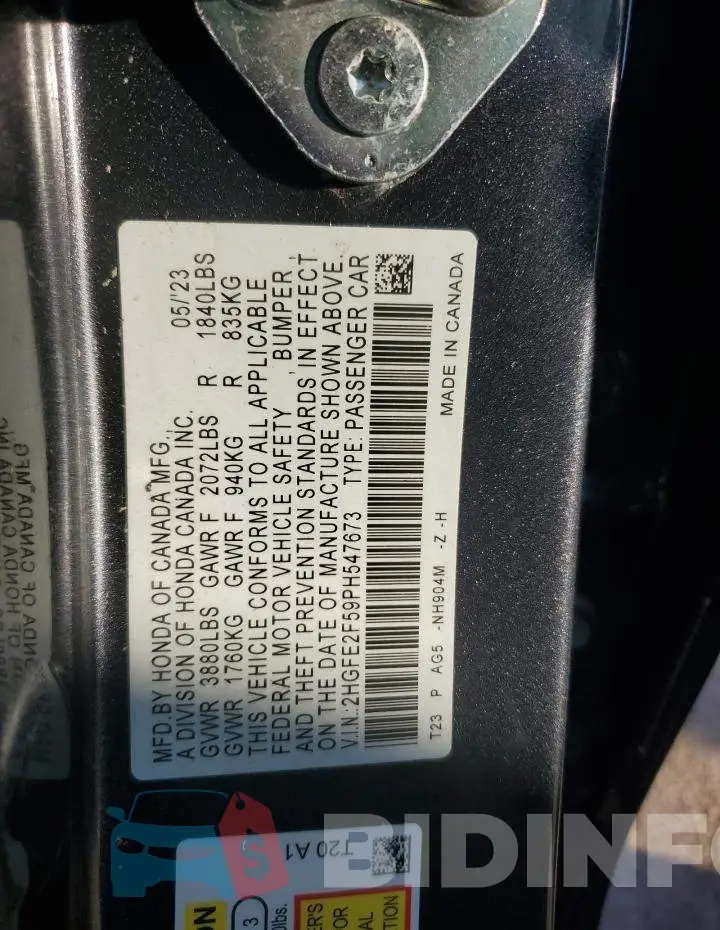 2HGFE2F59PH547673 Photo# 12