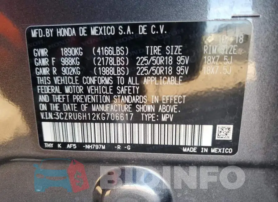 3CZRU6H12KG706617 Photo# 14