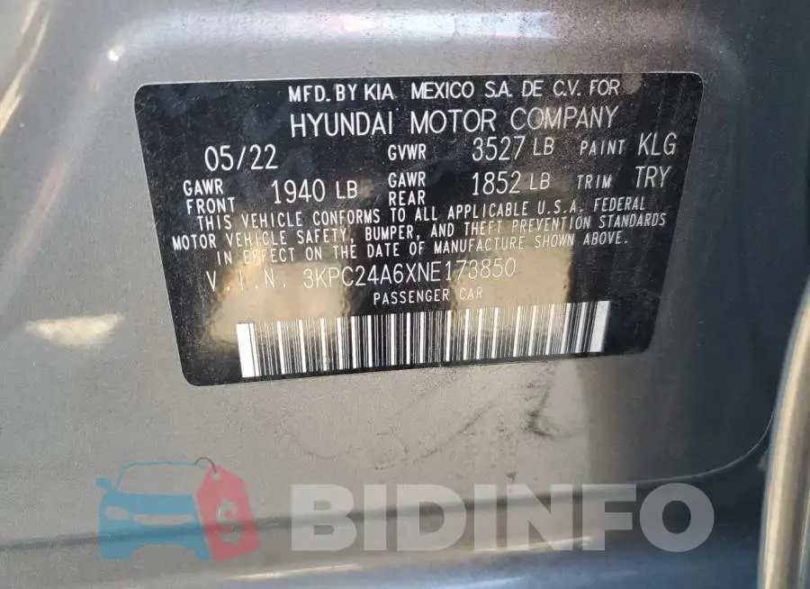 3KPC24A6XNE173850 Photo# 12