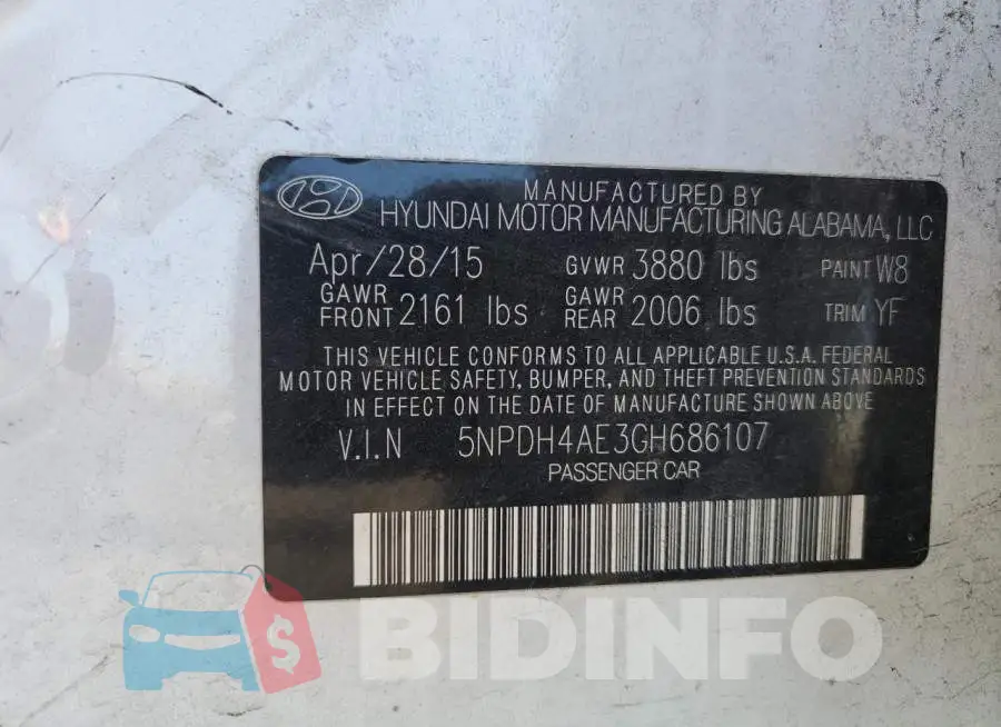5NPDH4AE3GH686107 Photo# 13