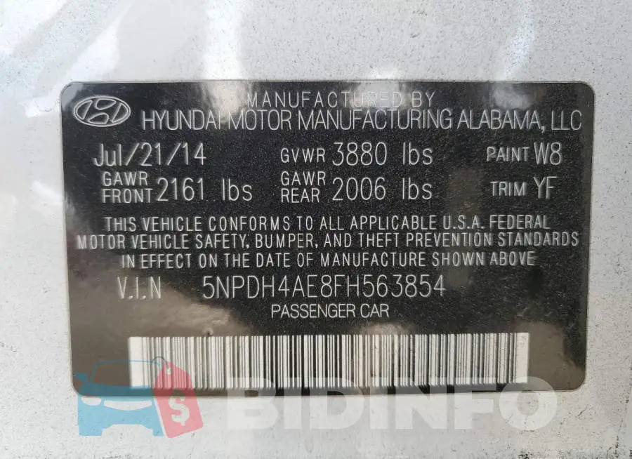 5NPDH4AE8FH563854 Photo# 13