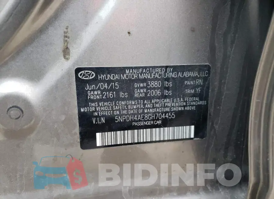 5NPDH4AE8GH704455 Photo# 12